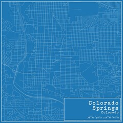 Blueprint US city map of Colorado Springs, Colorado.