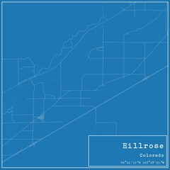 Blueprint US city map of Hillrose, Colorado.
