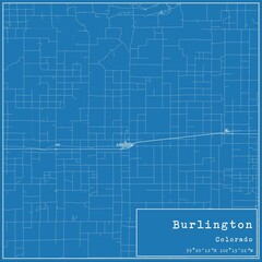 Fototapeta premium Blueprint US city map of Burlington, Colorado.