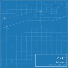 Blueprint US city map of Ovid, Colorado.