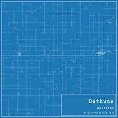Blueprint US city map of Bethune, Colorado.