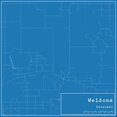 Blueprint US city map of Weldona, Colorado.