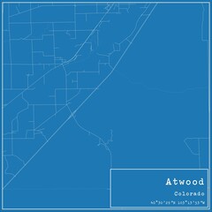 Blueprint US city map of Atwood, Colorado.