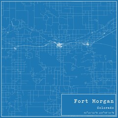 Blueprint US city map of Fort Morgan, Colorado.