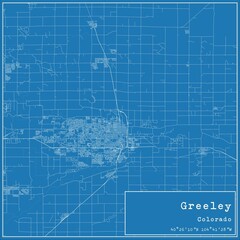 Blueprint US city map of Greeley, Colorado.