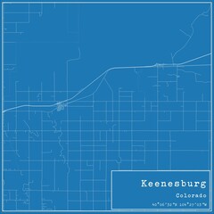 Blueprint US city map of Keenesburg, Colorado.