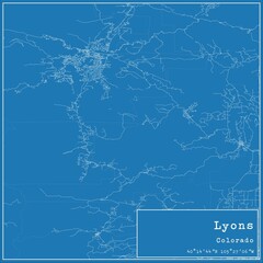 Blueprint US city map of Lyons, Colorado.