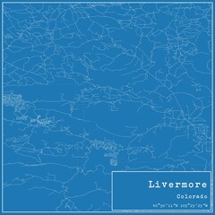 Blueprint US city map of Livermore, Colorado.