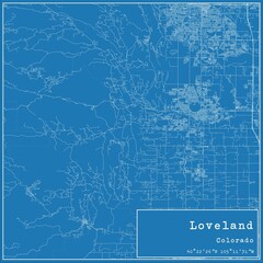 Blueprint US city map of Loveland, Colorado.