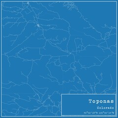 Blueprint US city map of Toponas, Colorado.