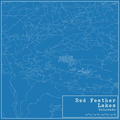 Blueprint US city map of Red Feather Lakes, Colorado.