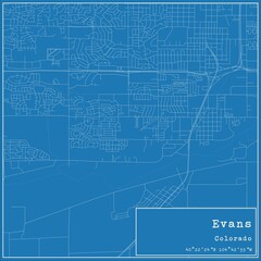 Blueprint US city map of Evans, Colorado.