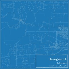 Blueprint US city map of Longmont, Colorado.