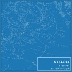 Blueprint US city map of Conifer, Colorado.