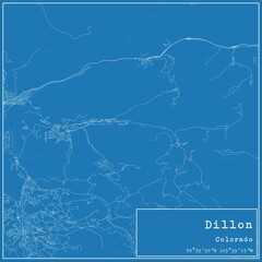Blueprint US city map of Dillon, Colorado.