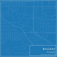 Blueprint US city map of Boulder, Colorado.