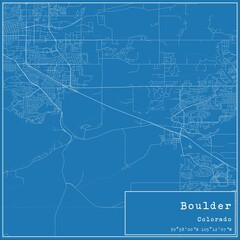 Blueprint US city map of Boulder, Colorado.