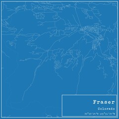 Blueprint US city map of Fraser, Colorado.