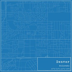 Blueprint US city map of Denver, Colorado.