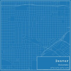 Blueprint US city map of Denver, Colorado.