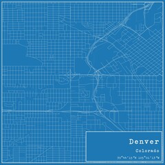 Blueprint US city map of Denver, Colorado.