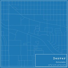 Blueprint US city map of Denver, Colorado.