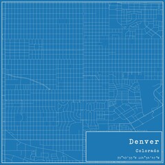 Blueprint US city map of Denver, Colorado.