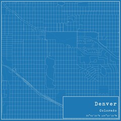 Blueprint US city map of Denver, Colorado.