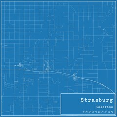 Fototapeta premium Blueprint US city map of Strasburg, Colorado.