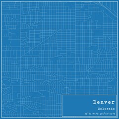 Blueprint US city map of Denver, Colorado.
