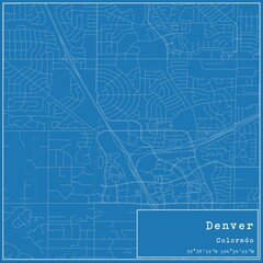 Blueprint US city map of Denver, Colorado.