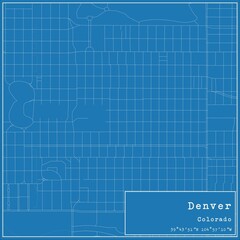 Blueprint US city map of Denver, Colorado.