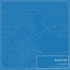 Blueprint US city map of Denver, Colorado.