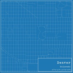 Blueprint US city map of Denver, Colorado.