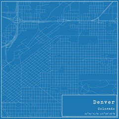 Blueprint US city map of Denver, Colorado.