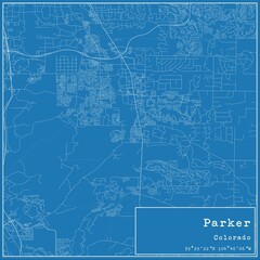 Blueprint US city map of Parker, Colorado.
