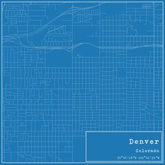 Blueprint US city map of Denver, Colorado.