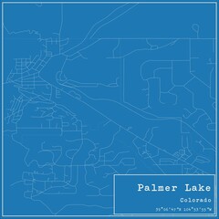 Blueprint US city map of Palmer Lake, Colorado.