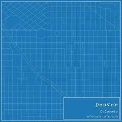 Blueprint US city map of Denver, Colorado.
