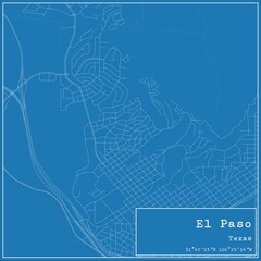 Blueprint US city map of El Paso, Texas.