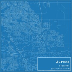 Blueprint US city map of Aurora, Colorado.