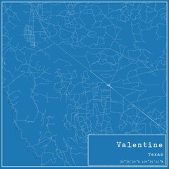 Blueprint US city map of Valentine, Texas.