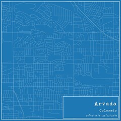 Blueprint US city map of Arvada, Colorado.