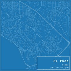 Blueprint US city map of El Paso, Texas.