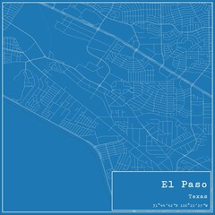Blueprint US city map of El Paso, Texas.