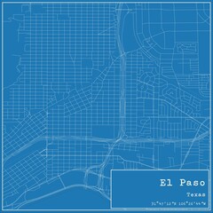 Blueprint US city map of El Paso, Texas.