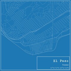 Blueprint US city map of El Paso, Texas.