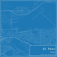 Blueprint US city map of El Paso, Texas.