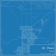 Blueprint US city map of El Paso, Texas.
