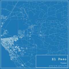 Blueprint US city map of El Paso, Texas.